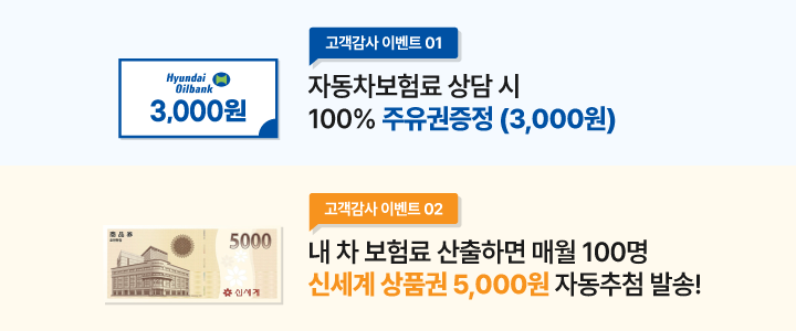 굿인슈몰 고객감사 이벤트, 내 차 보험료 확인만 해도 바나나우유, 자동차보험 가입 인증 시 신세계 상품권